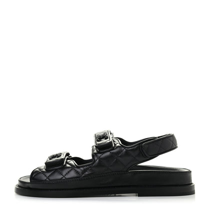 Chanel Lambskin Velcro Dad Sandals 38 Black 1 of 6
