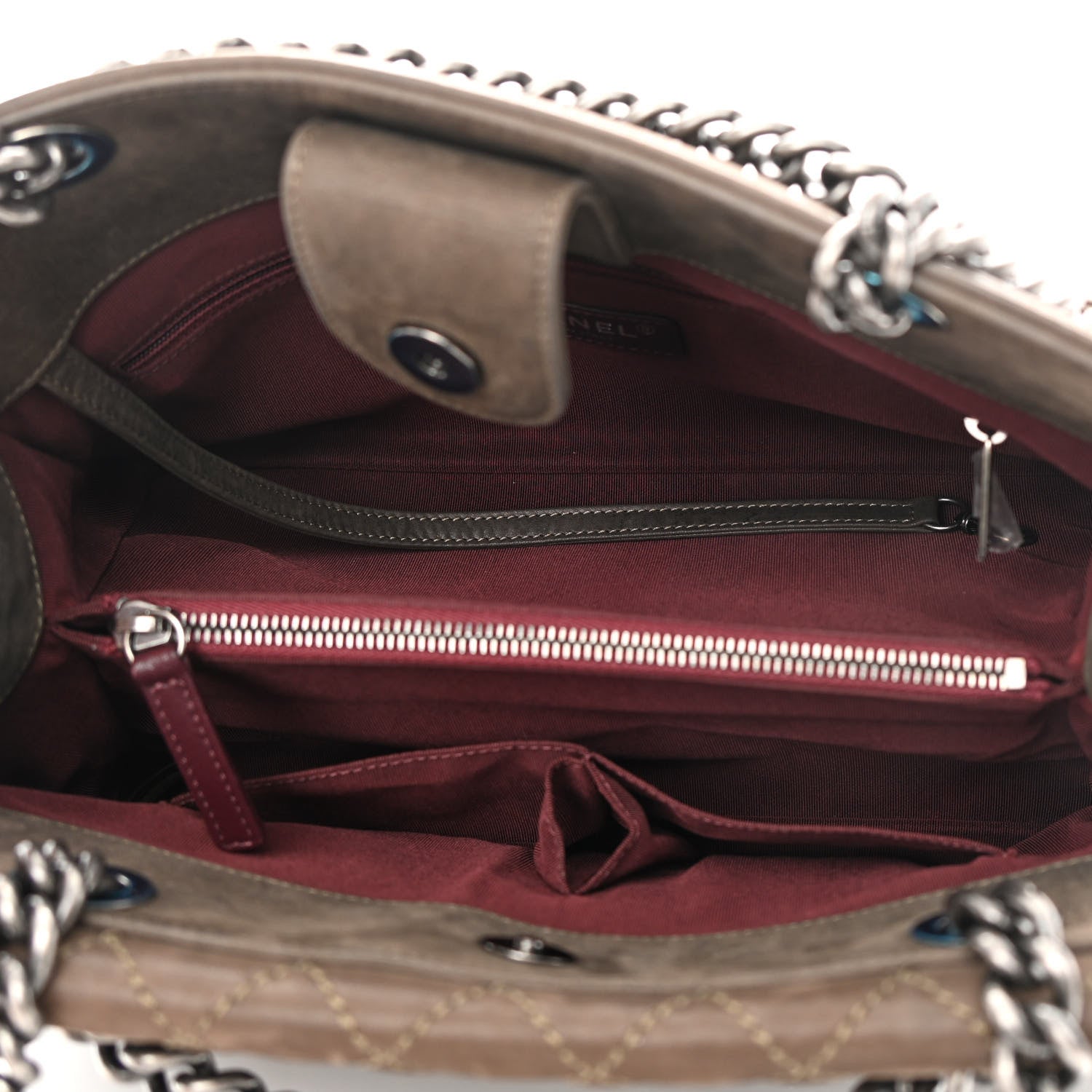 Chanel Iridescent Calfskin Stitched Large Boy Shopping Tote Dark Khaki 5 of 13