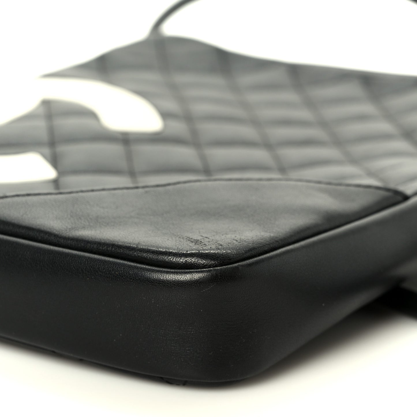 Calfskin Quilted Medium Cambon Messenger Black White