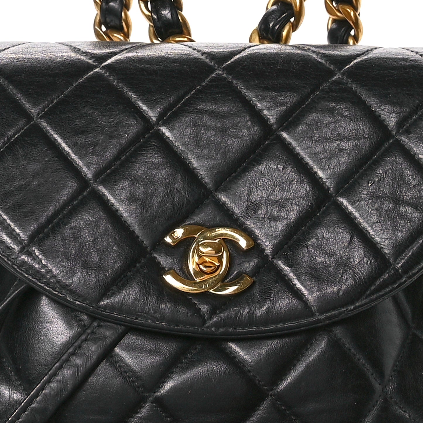 Lambskin Quilted Drawstring Backpack Black
