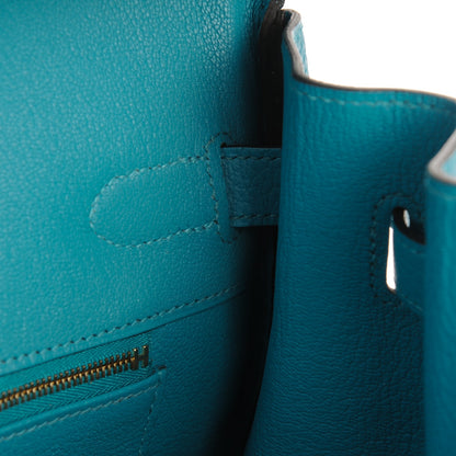 Hermes Taurillon Clemence Birkin 35 Turquoise 21 of 23