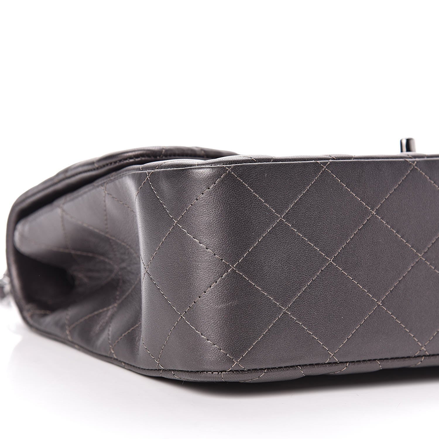 Chanel Metallic Lambskin Quilted Jumbo Single Flap Dark Grey 12 of 14