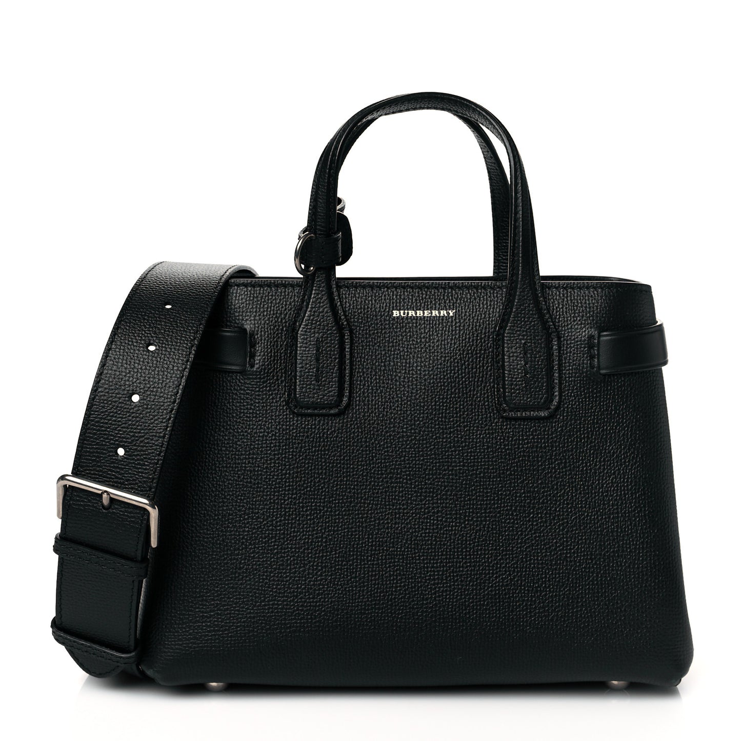 Grainy Calfskin House Check Small Banner Tote Black