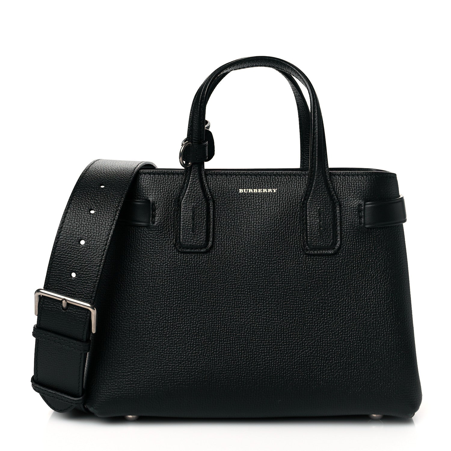 Burberry Grainy Calfskin House Check Small Banner Tote Black 1 of 10
