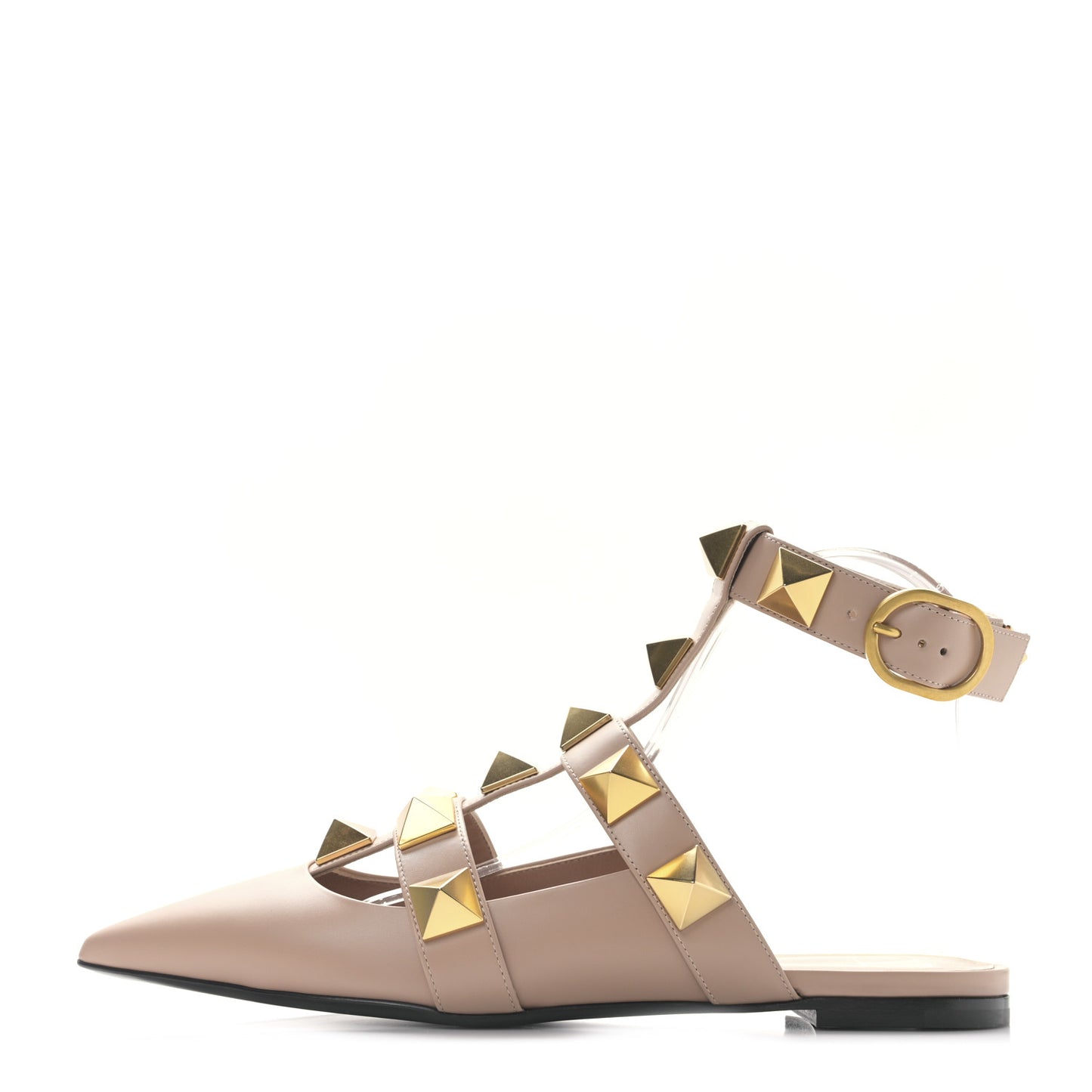 Calfskin Roman Stud Ankle Strap Flat Mules 38 Rose Cannelle