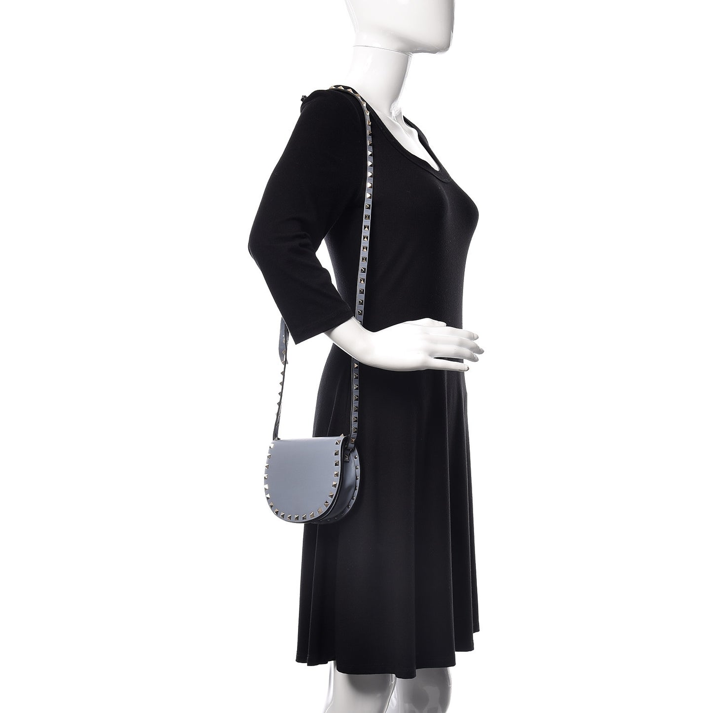 Vitello Mini Rockstud Halfmoon Saddle Bag Grey Blue