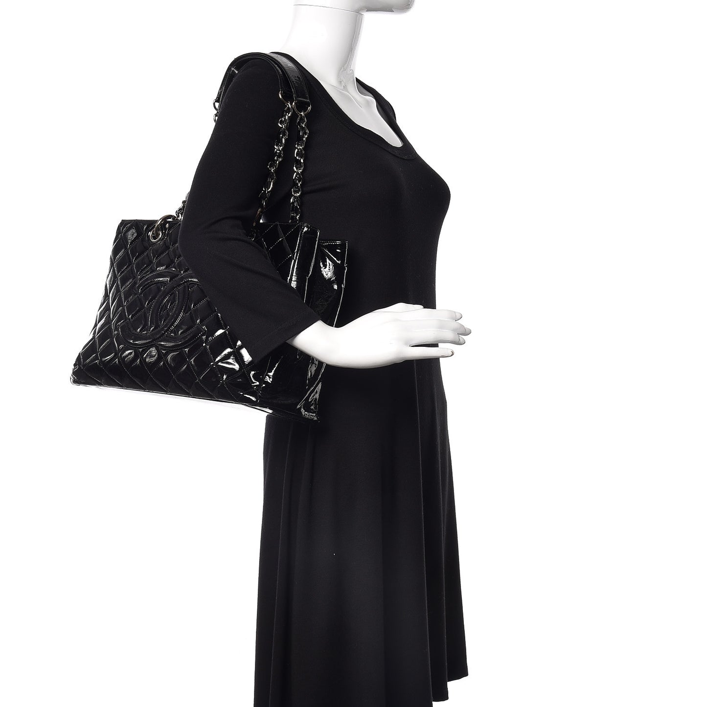 Patent Quilted Grand Shopping Tote GST Black