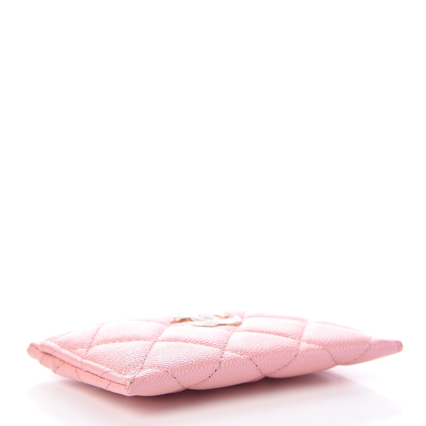 Iridescent Caviar Quilted Card Holder Rose Pink