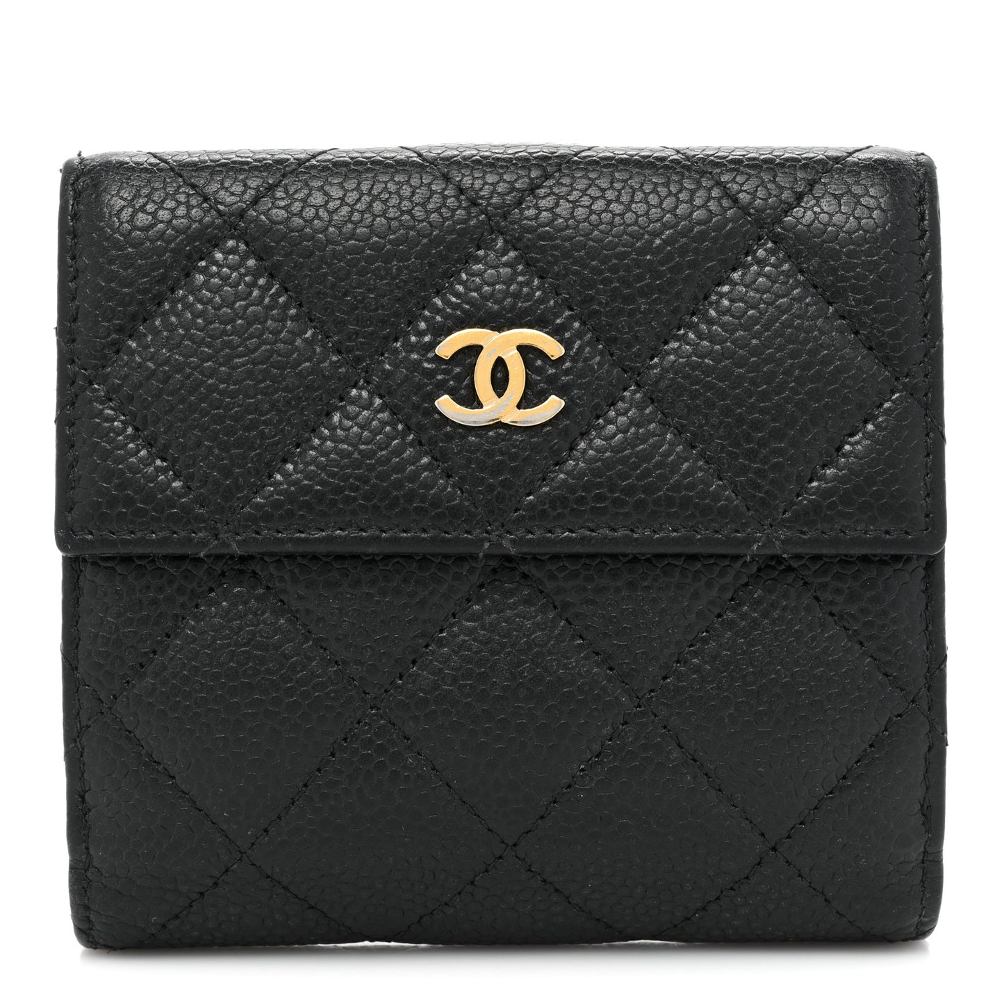 Caviar Quilted Compact French Flap Wallet Black