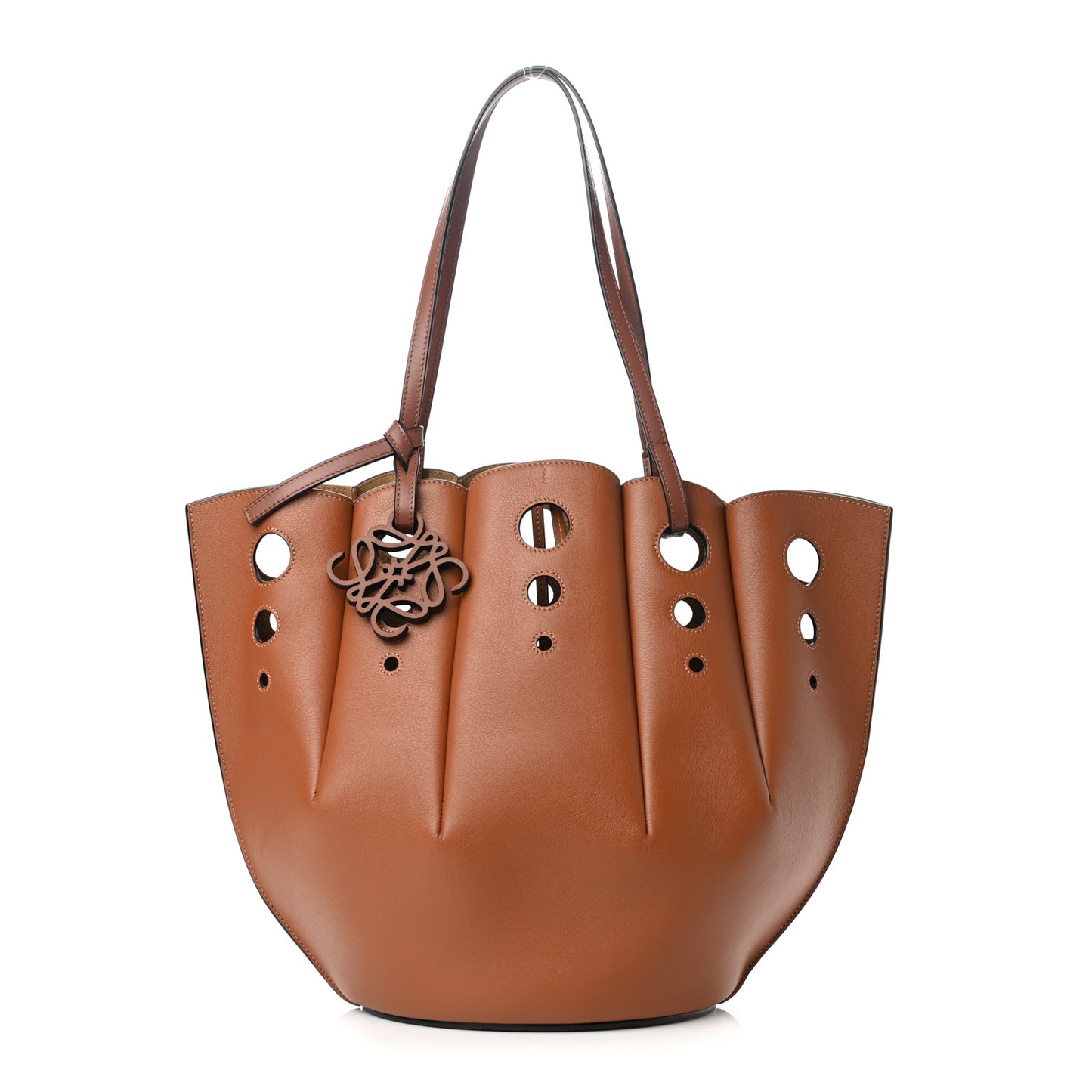 Calfskin Perforated Small Shell Tote Tan