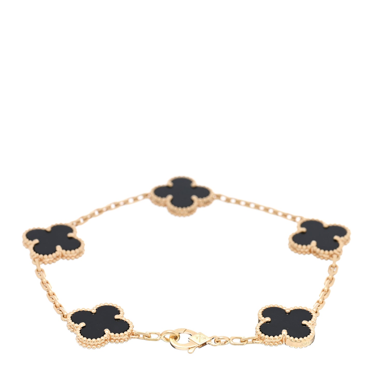 18K Yellow Gold Black Onyx 5 Motifs Vintage Alhambra Bracelet