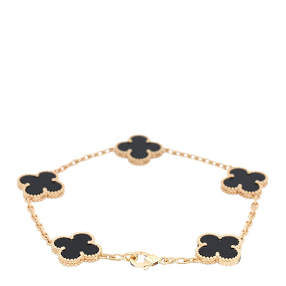 Van Cleef & Arpels 18K Yellow Gold Black Onyx 5 Motifs Vintage Alhambra Bracelet 2 of 4
