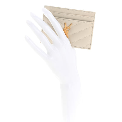 Saint Laurent Lambskin Matelasse Chevron Monogram Credit Card Case Crema Soft 2 of 8