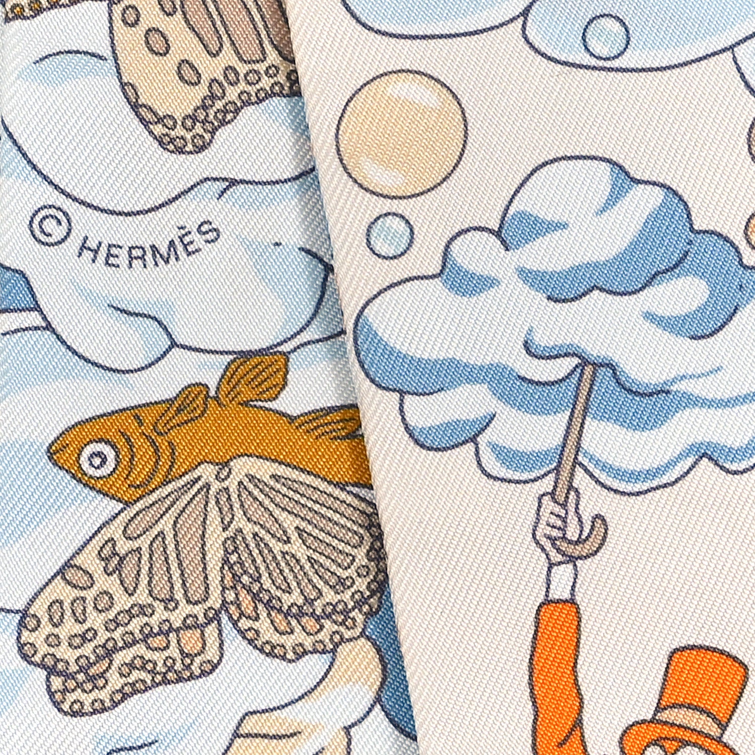 Hermes Silk Sur Mon Nuage Twilly Creme Bleu Ciel Orange 4 of 4