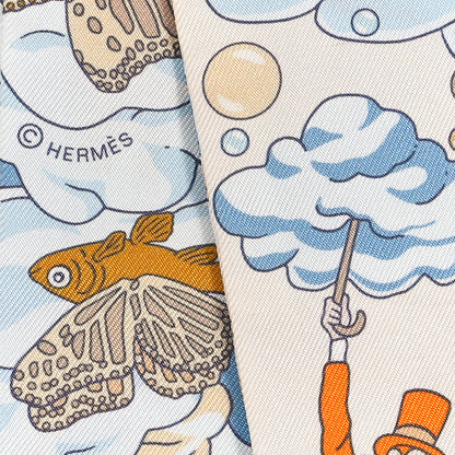Hermes Silk Sur Mon Nuage Twilly Creme Bleu Ciel Orange 4 of 4