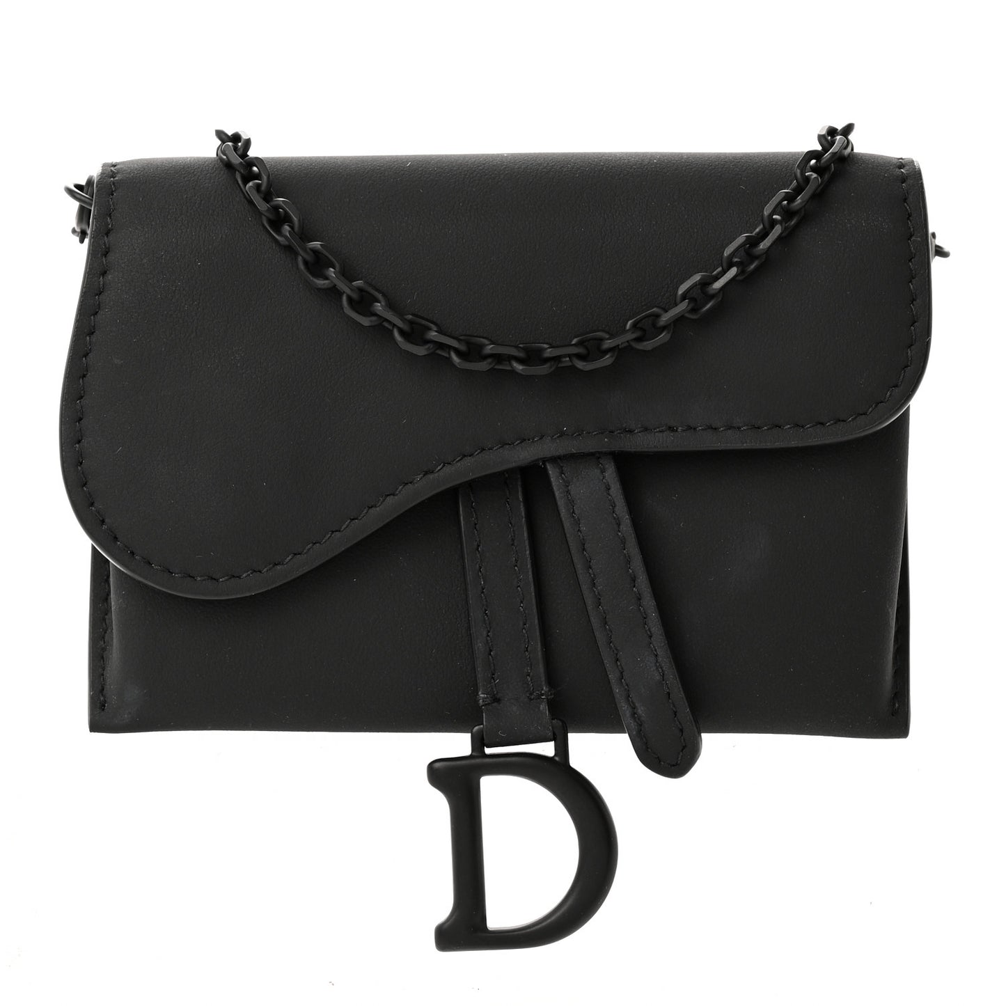 Ultra Matte Calfskin Nano Saddle Chain Pouch Black