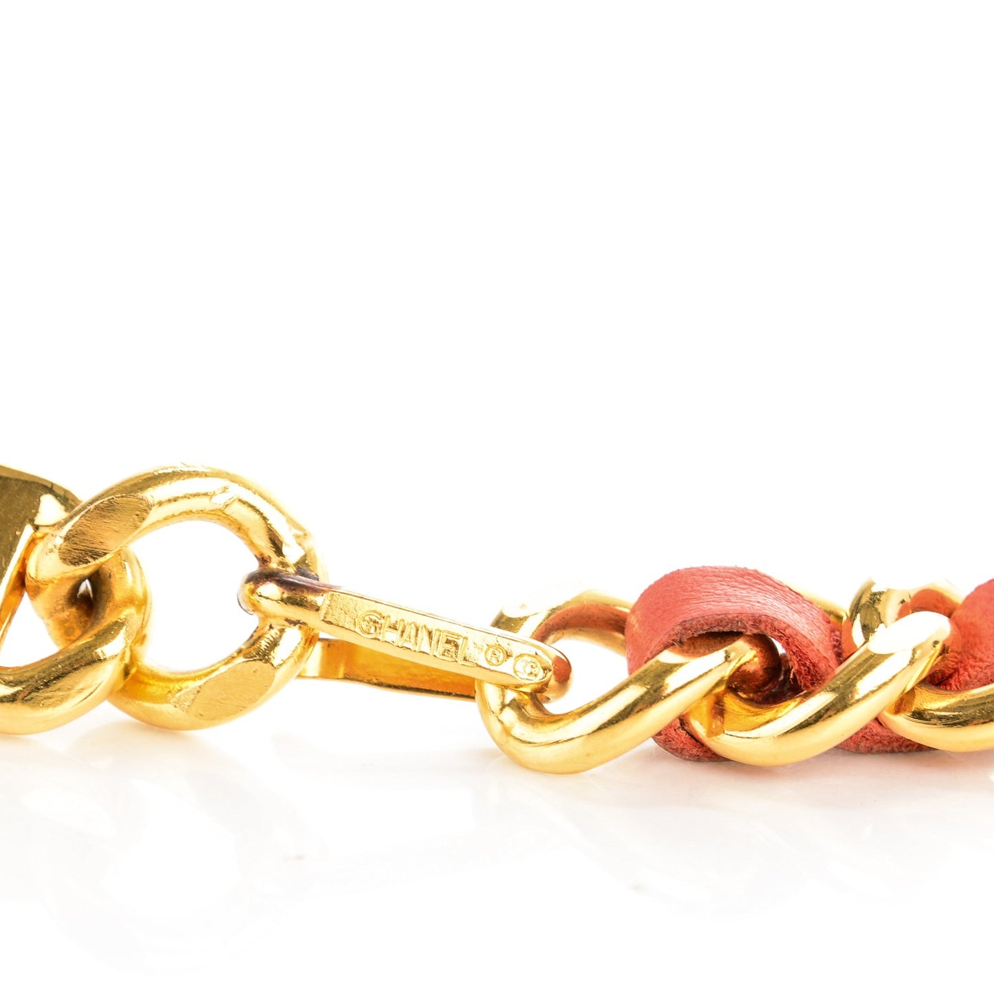 Lambskin Chain Logo Belt Gold Coral