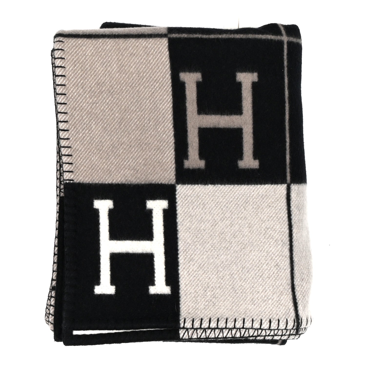 Hermes Wool Cashmere Avalon III Blanket Ecru Black 1 of 3