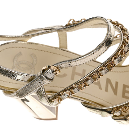 Chanel Lame Goatskin Chain Sandals 37 Gold 8 of 9