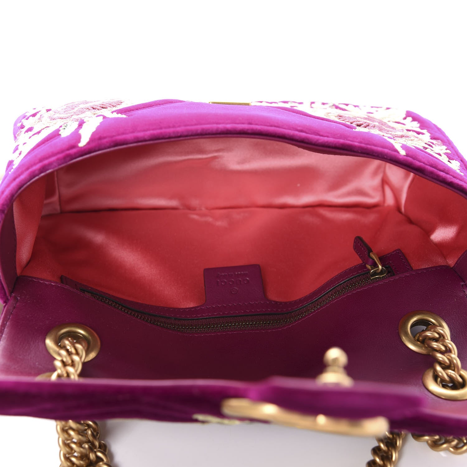 Gucci Velvet Matelasse Embroidered Small GG Marmont Shoulder Bag Fuchsia Violet Cyclamen 5 of 10