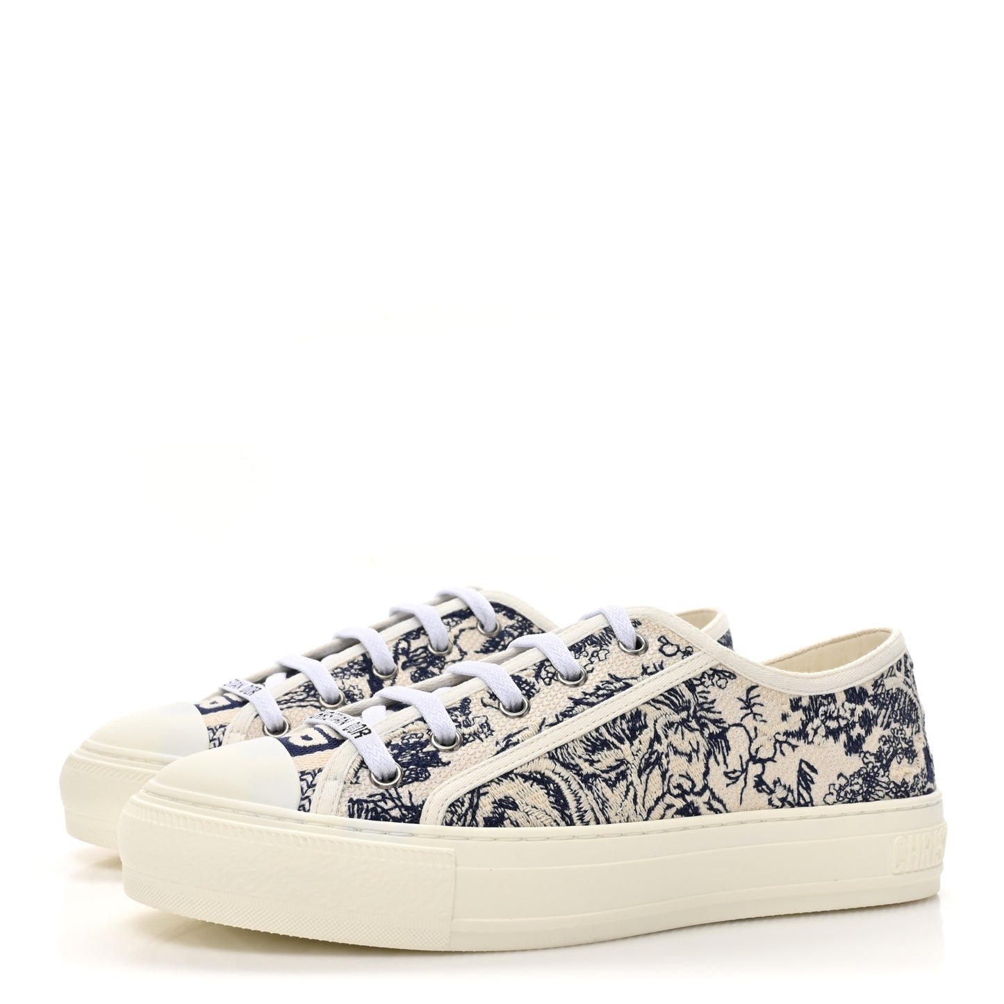 Canvas Toile De Jouy Embroidered Womens Walk Dior Low Top Sneakers 38.5 White Navy