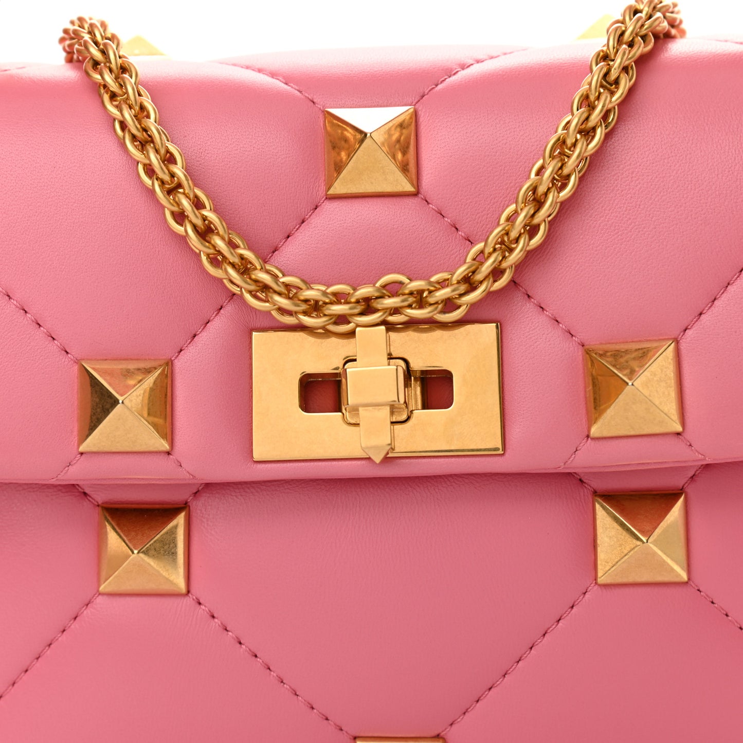 Nappa Medium Roman Stud Shoulder Bag Flamingo Pink