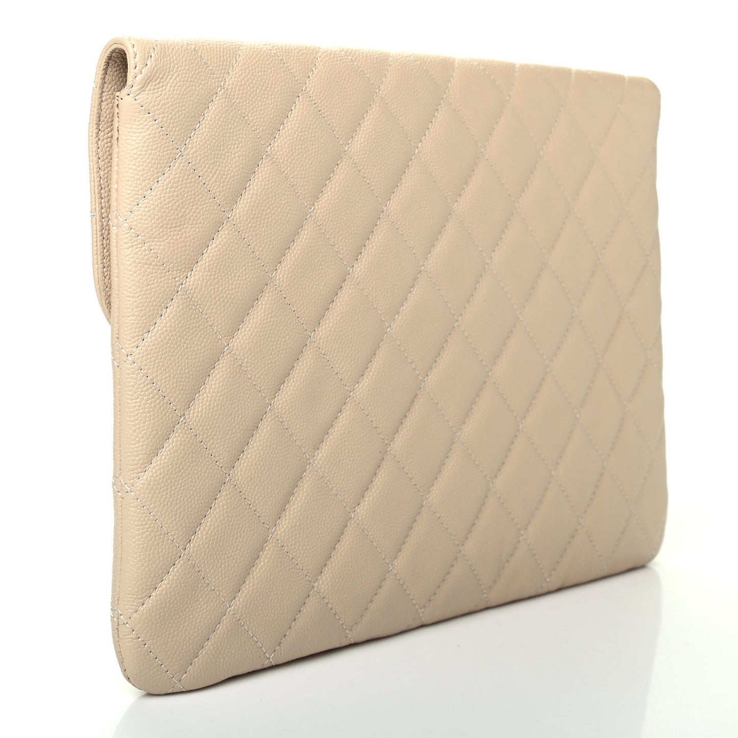 Caviar Quilted Medium Golden Class Pouch Beige