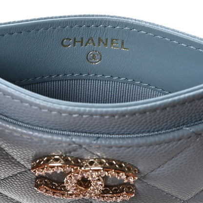 Chanel Caviar Quilted Crystal Card Holder Light Blue 6 of 9