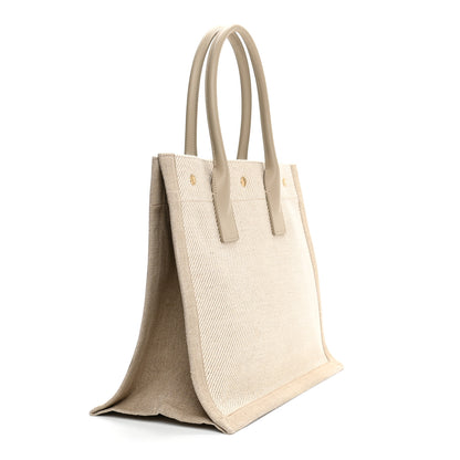 Saint Laurent Linen Calfskin Small Rive Gauche Tote Beige Sea Salt 3 of 10