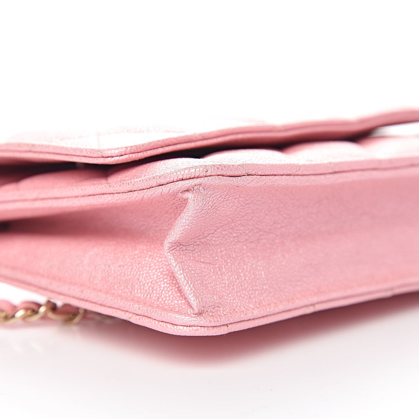 Iridescent Caviar Quilted Wallet on Chain WOC Rose Pink