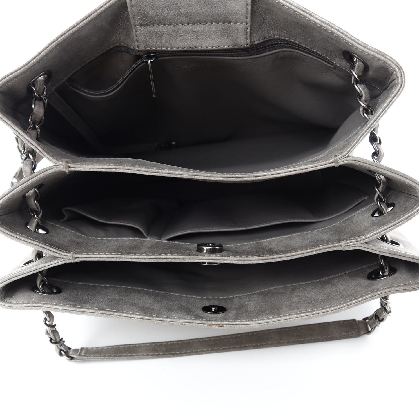 Iridescent Calfskin CC North South Large Shopping Tote Silver