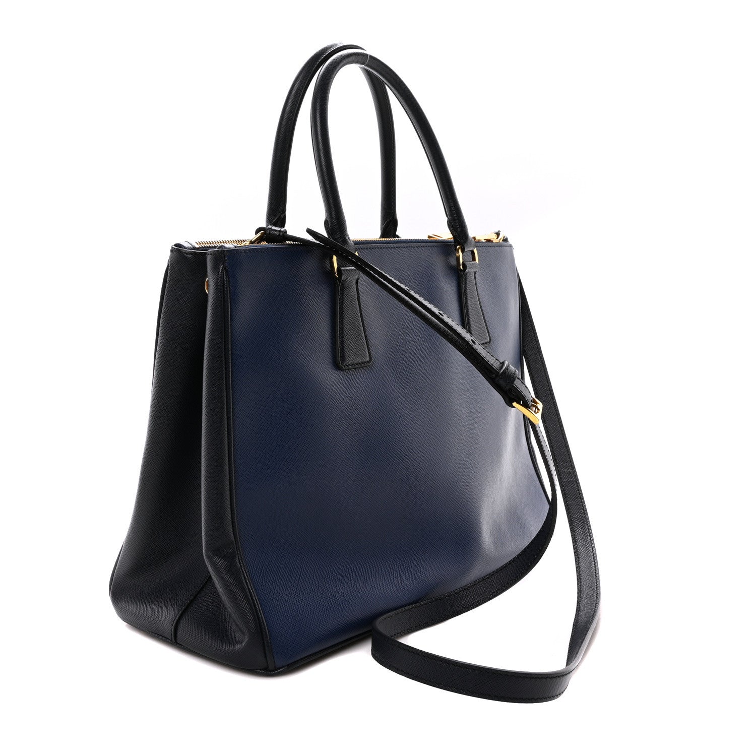 Prada Saffiano Lux Bi-Color Medium Galleria Double Zip Tote Bluette Black 2 of 9