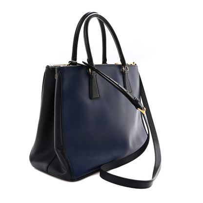 Prada Saffiano Lux Bi-Color Medium Galleria Double Zip Tote Bluette Black 2 of 9