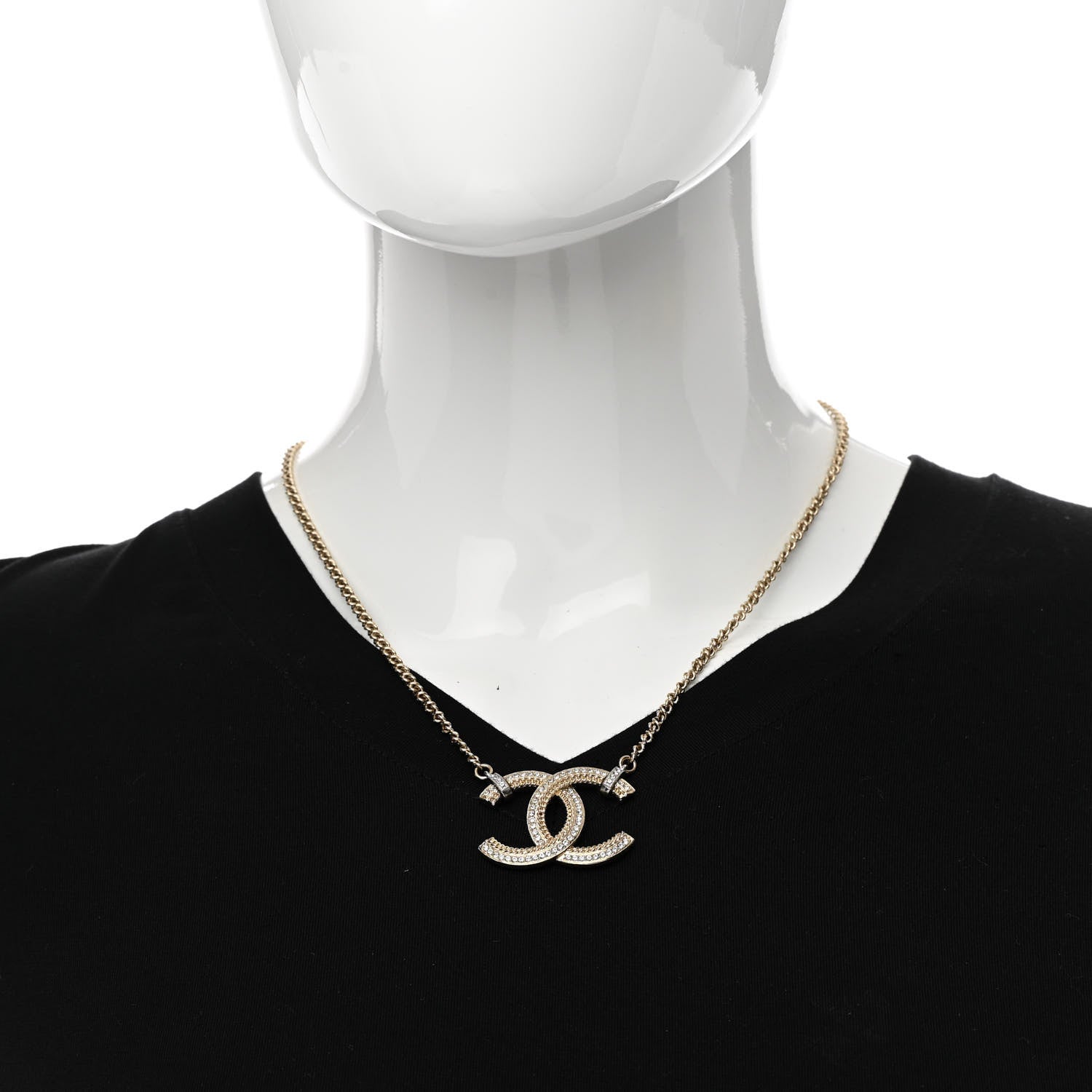 Chanel Crystal Logo CC Chain Necklace Gold 2 of 6