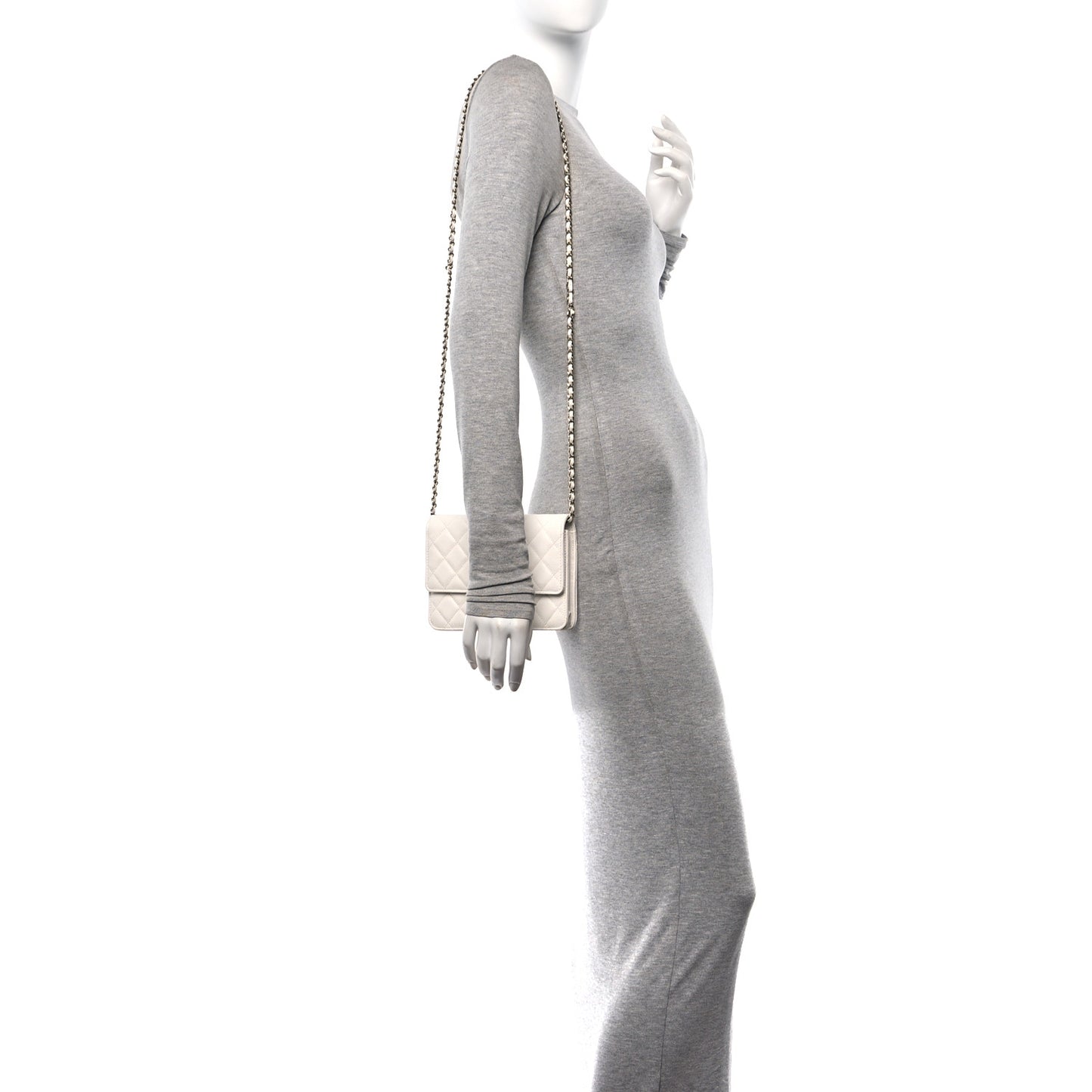 Caviar Quilted Square Wallet On Chain WOC White