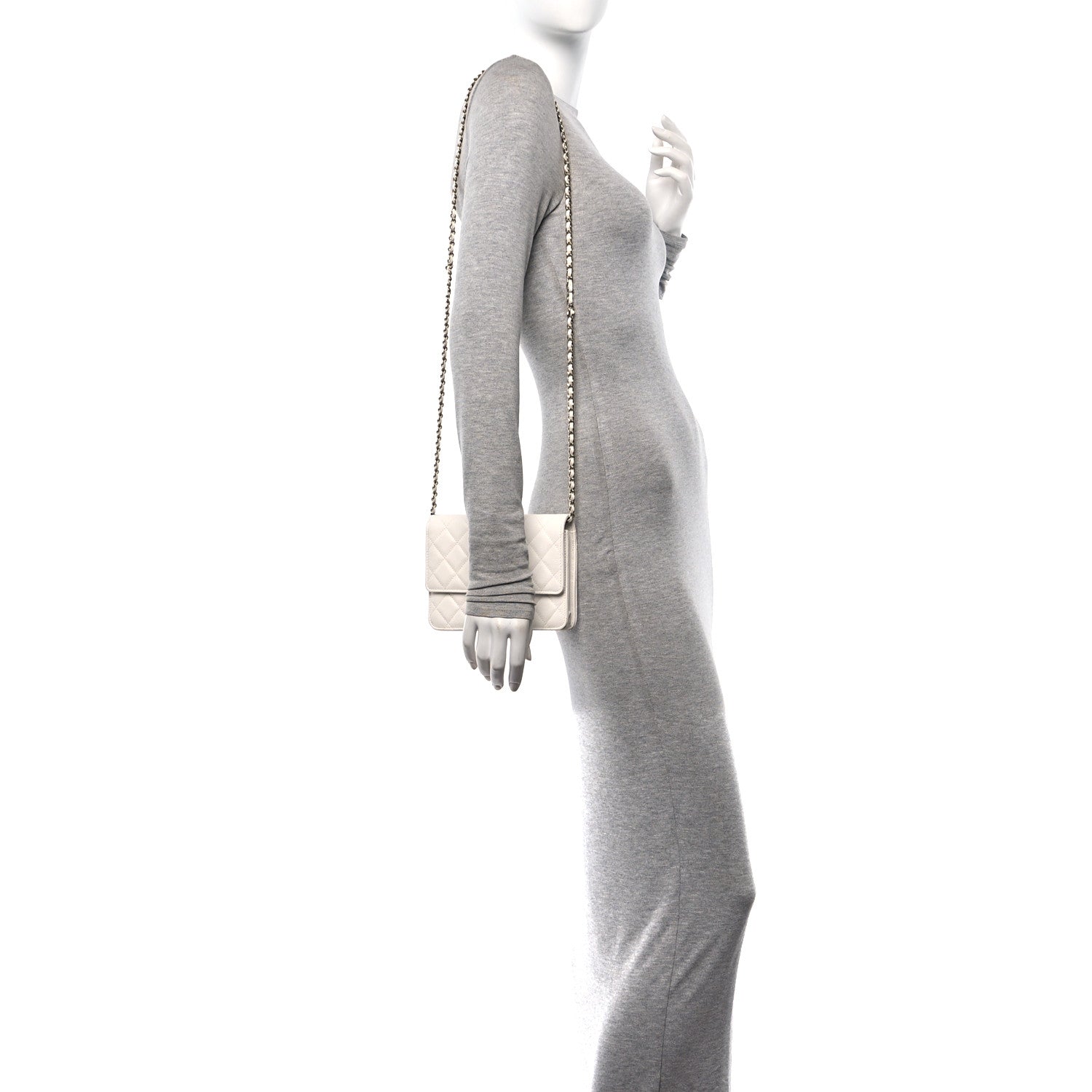 Chanel Caviar Quilted Square Wallet On Chain WOC White 2 of 14