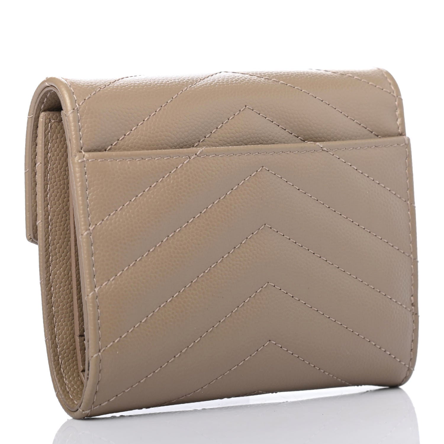 Saint Laurent Grain De Poudre Matelasse Chevron Small Monogram Envelope Wallet Dusty Grey 2 of 4