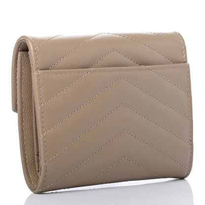 Saint Laurent Grain De Poudre Matelasse Chevron Small Monogram Envelope Wallet Dusty Grey 2 of 4