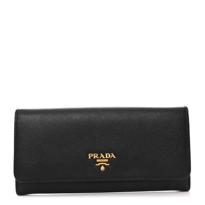 Prada Saffiano Metal Continental Flap Wallet Black 1 of 7