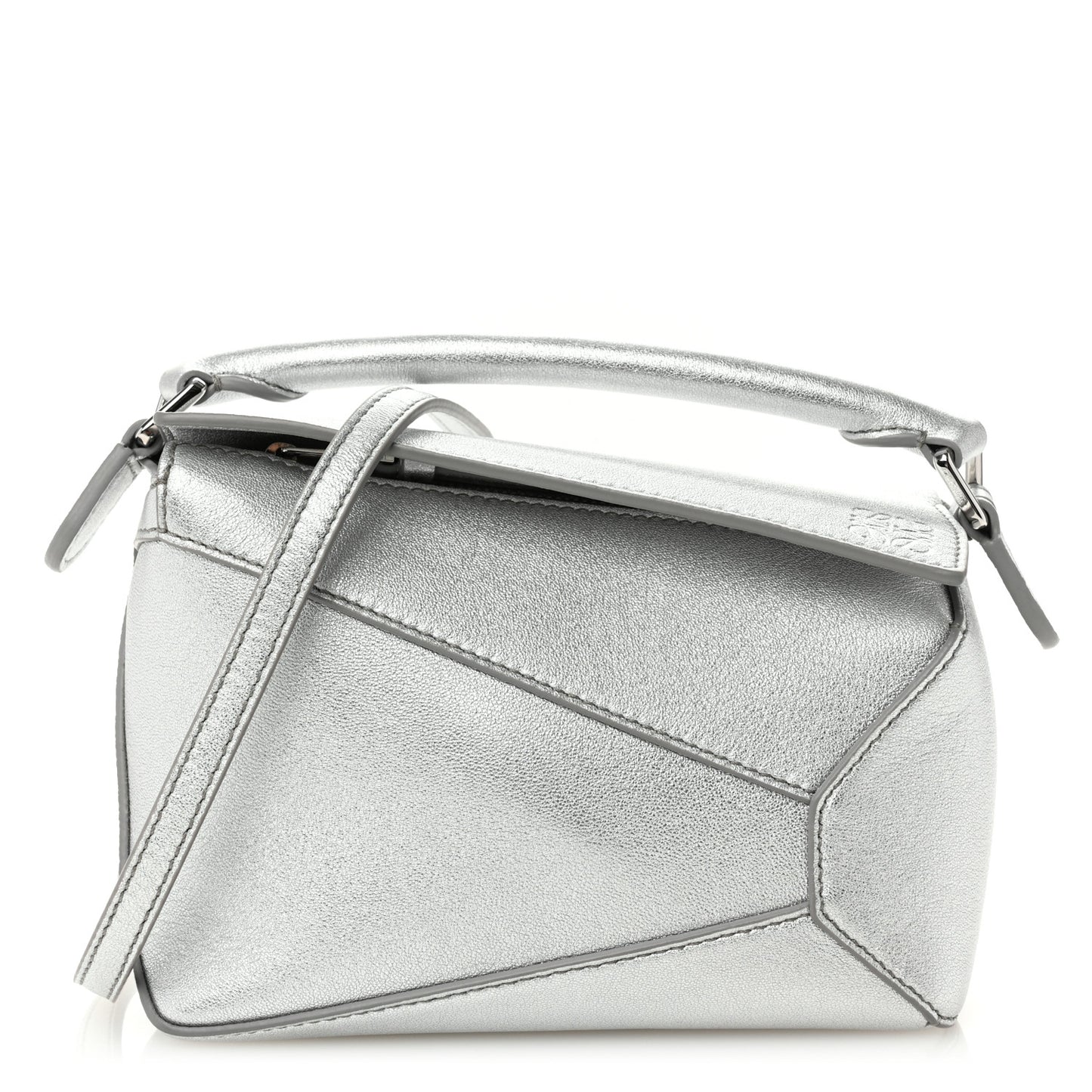 Laminated Lambskin Mini Puzzle Edge Bag Silver