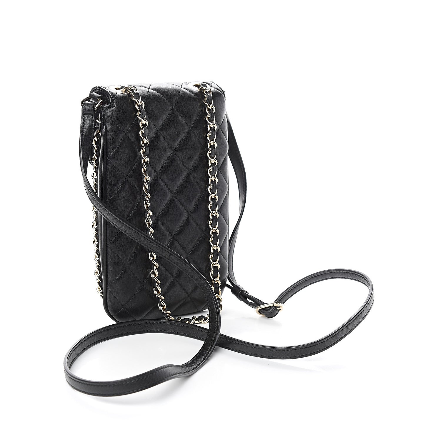 Lambskin Quilted Chain Around Flap Crossbody Black