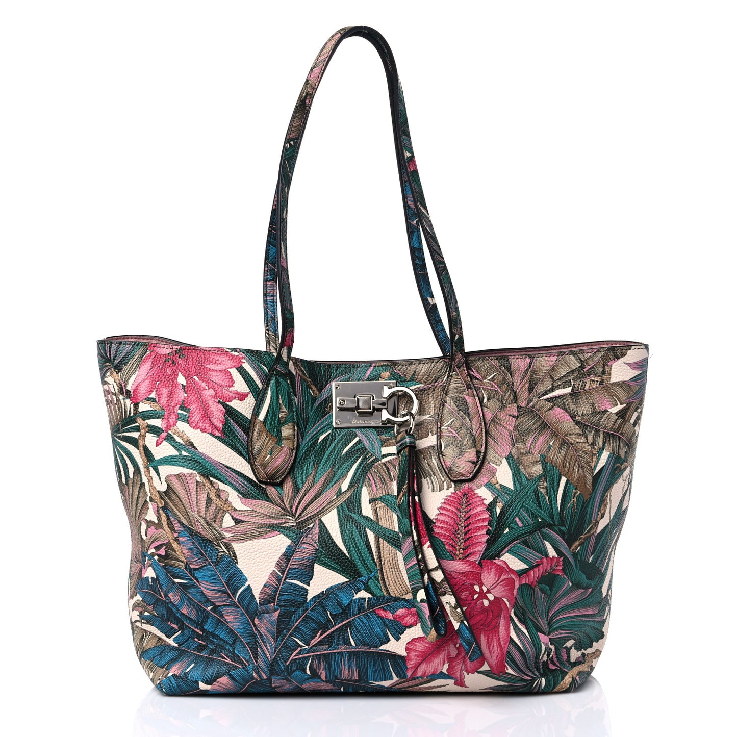 Calfskin Tropical Print Studio Color Tote Multicolor