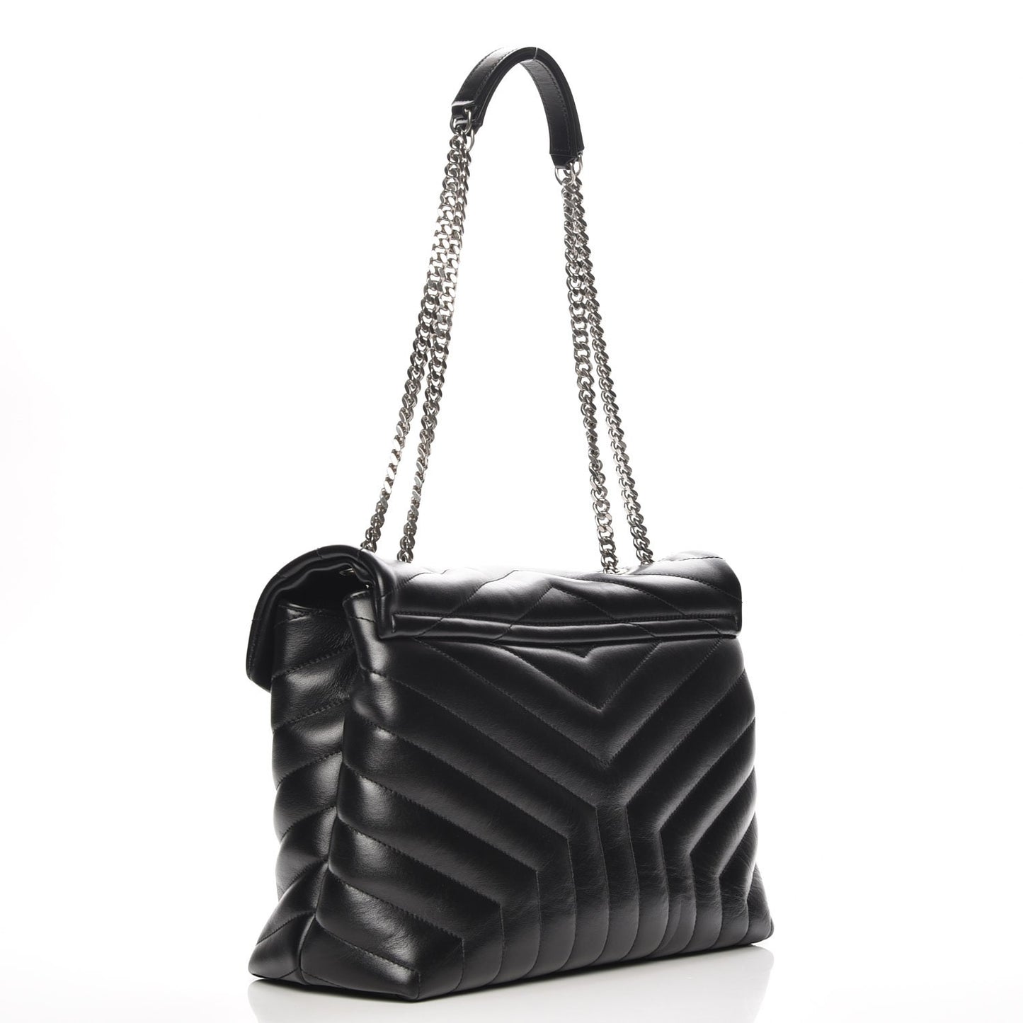 Calfskin Y Quilted Monogram Medium Loulou Chain Satchel Black