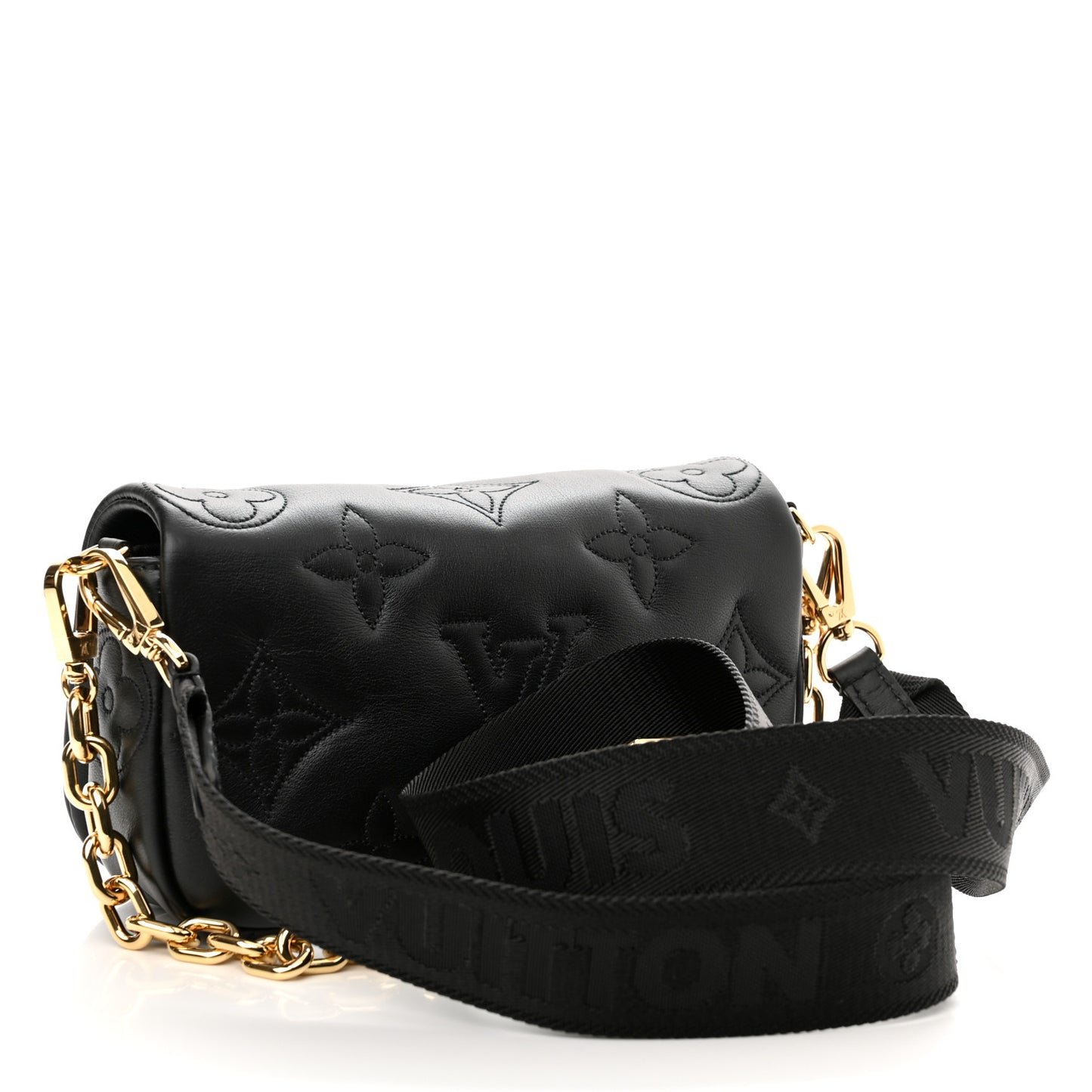 Calfskin Bubblegram Wallet On Strap Black