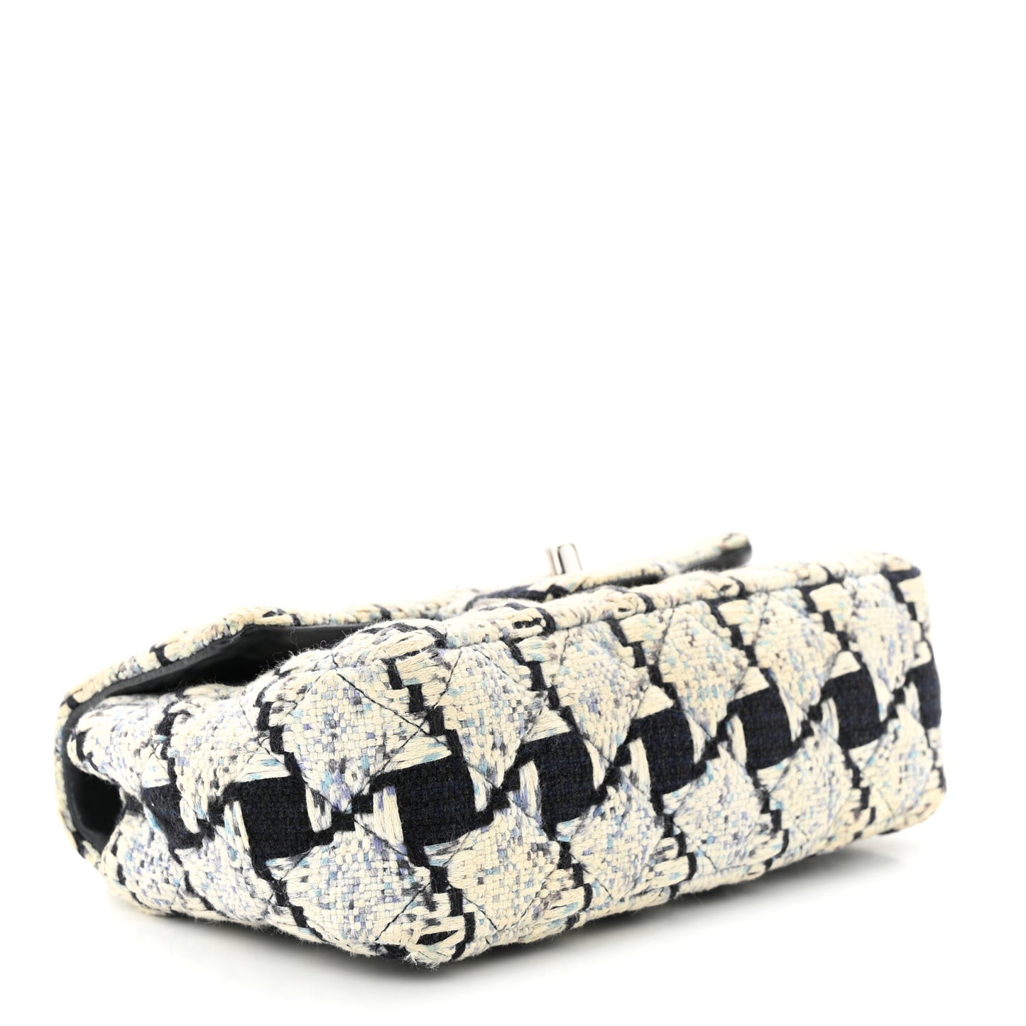 Tweed Quilted Mini Rectangular Flap Black Ecru White Blue