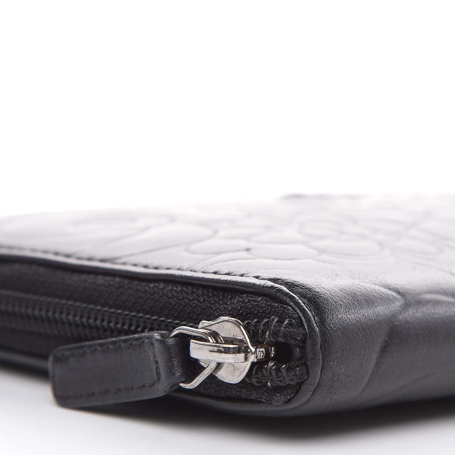 Chanel Lambskin Camellia Embossed Zip Around Organizer Wallet Black 8 of 15