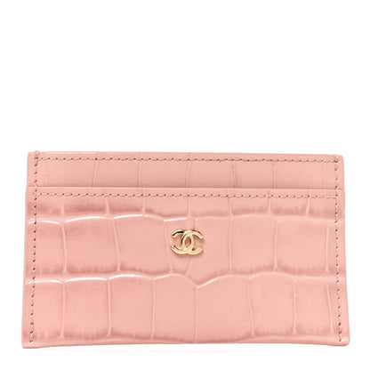 Chanel Calfskin Crocodile Embossed Crococo Card Holder Light Pink 1 of 8