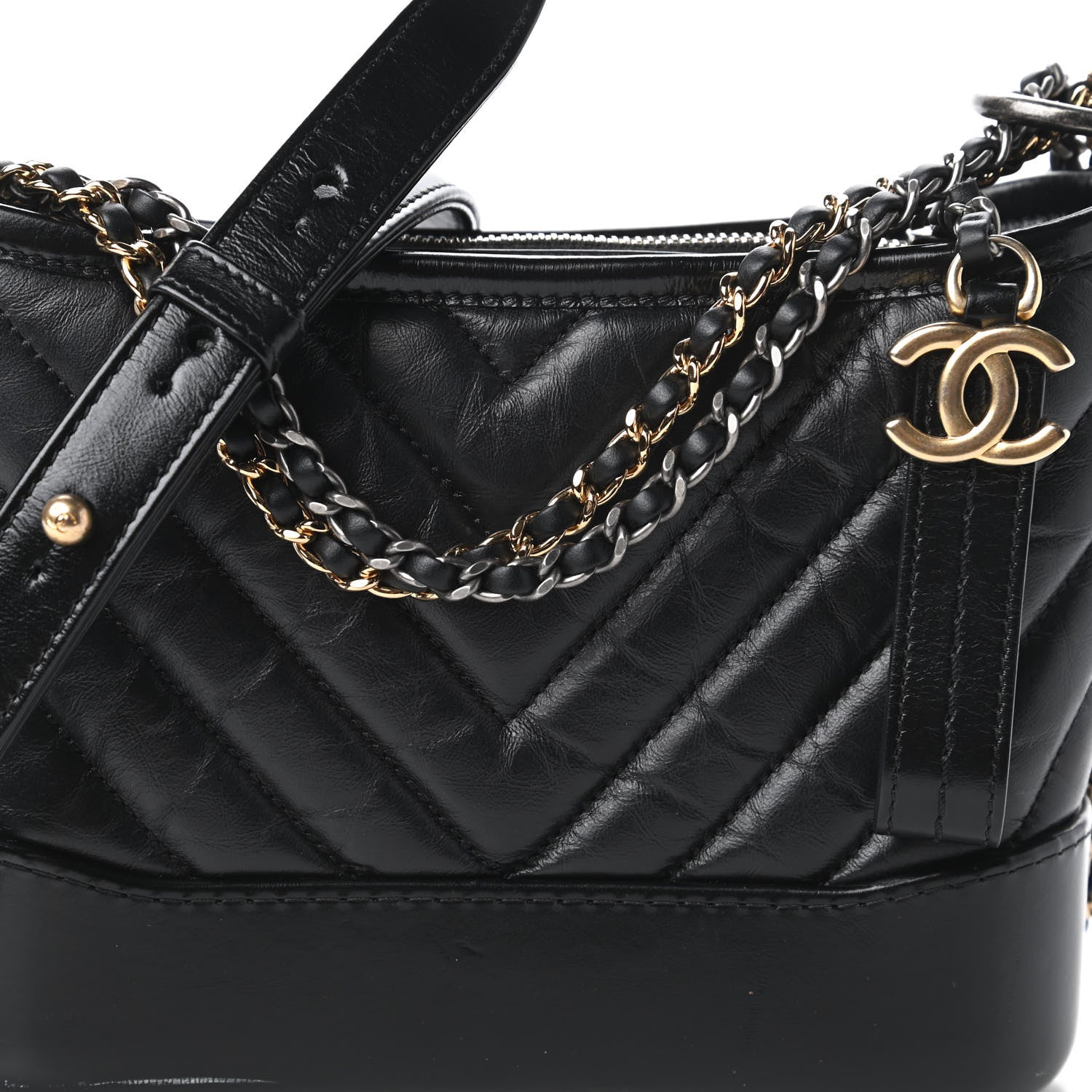 Chanel Aged Calfskin Chevron Quilted Small Gabrielle Hobo Black 10 of 12