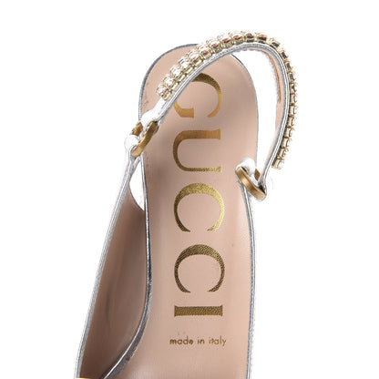 Gucci Metallic Nappa Crystal Square G Madelyn Slingbacks 35.5 Silver 7 of 11