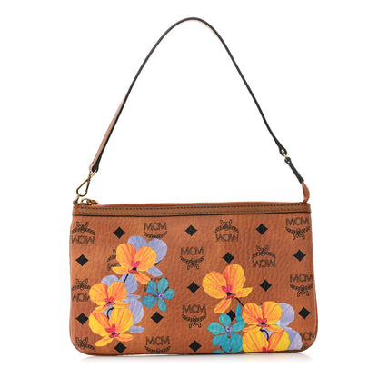 MCM Visetos Anya Essential Floral Print Shopper Tote Pouch Cognac 1 of 9